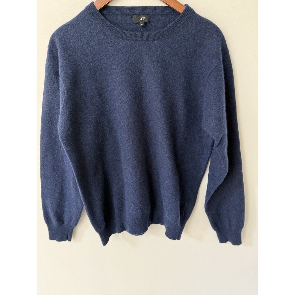 Liv Pure New Wool Sweater Womens Size XL Luxury Crew Neck Pullover Blue Preppy